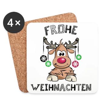 xmas Rentier frohe Weihnachten Symbol Logo icon - Untersetzer (4er-Set) - Weiß - Vorne