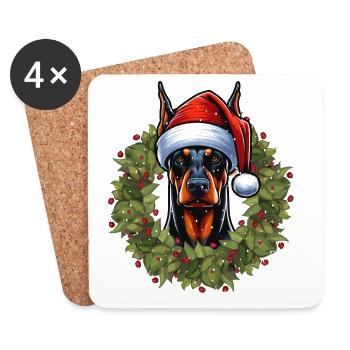 Dobermann Weihnachtshut Design - Untersetzer (4er-Set) - Weiß - Vorne