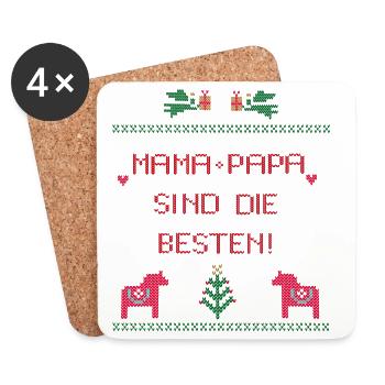 Weihnachten, Mama und Papa sind die Besten - Untersetzer (4er-Set) - Weiß - Vorne