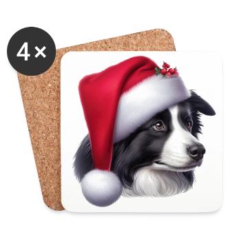 Border Collie Santa Claus - Coasters (set of 4) - white - Front