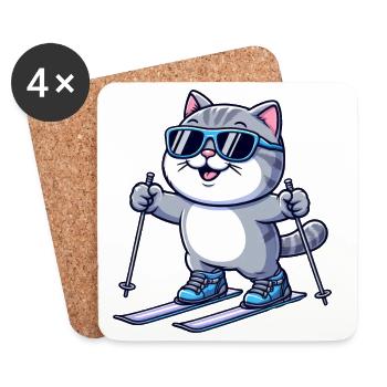 British Shorthair Cat Skiing Winter - Coasters (set of 4) - white - Front