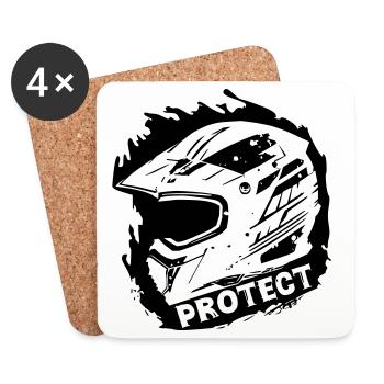 Protect - Schutzhelm [Schwarz] - Untersetzer (4er-Set) - Weiß - Vorne