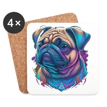 Mops Kopf - Untersetzer (4er-Set) - Weiß - Vorne