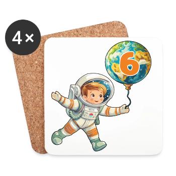 Astronaute 6 Anniversaire Espace Anniversaire des enfants - Dessous de verre (lot de 4) - blanc - Devant