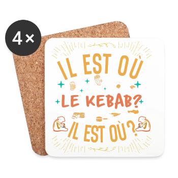 Il est où le kebab ? Il est où ? Chanson Référence - Dessous de verre (lot de 4) - blanc - Devant