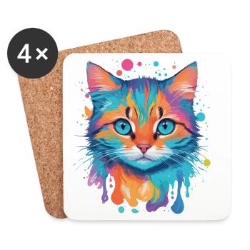 Niedliche Katze - Untersetzer (4er-Set) - Weiß - Vorne