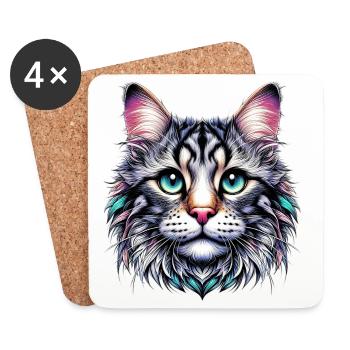 Katze - Untersetzer (4er-Set) - Weiß - Vorne