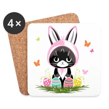 Easter Cat Easter Eggs Bunny Costume - Coasters (set of 4) - white - Front
