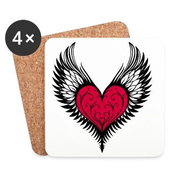 Heart Wings Winged Heart - Coasters (set of 4) - white - Front