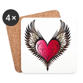 Heart Wings Winged Heart - Coasters (set of 4) - white - Front