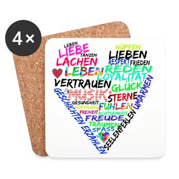 Text Herz Leben Liebe Frieden - Untersetzer (4er-Set) - Weiß - Vorne