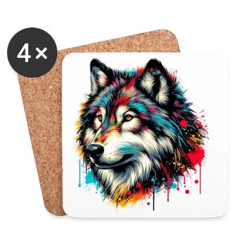 Loup - Dessous de verre (lot de 4) - blanc - Devant