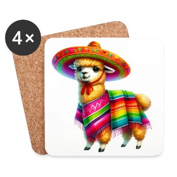 Mexikanisches Alpaka mit Poncho und Sombrero Mexiko - Untersetzer (4er-Set) - Weiß - Vorne