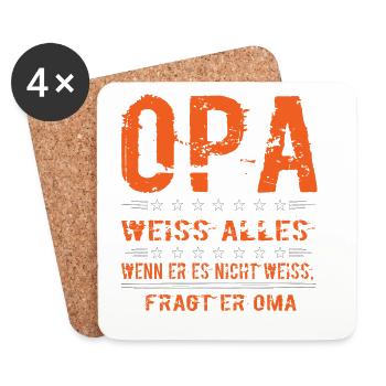 Lustiges Opa T-Shirt - Opa weiß alles - Untersetzer (4er-Set) - Weiß - Vorne