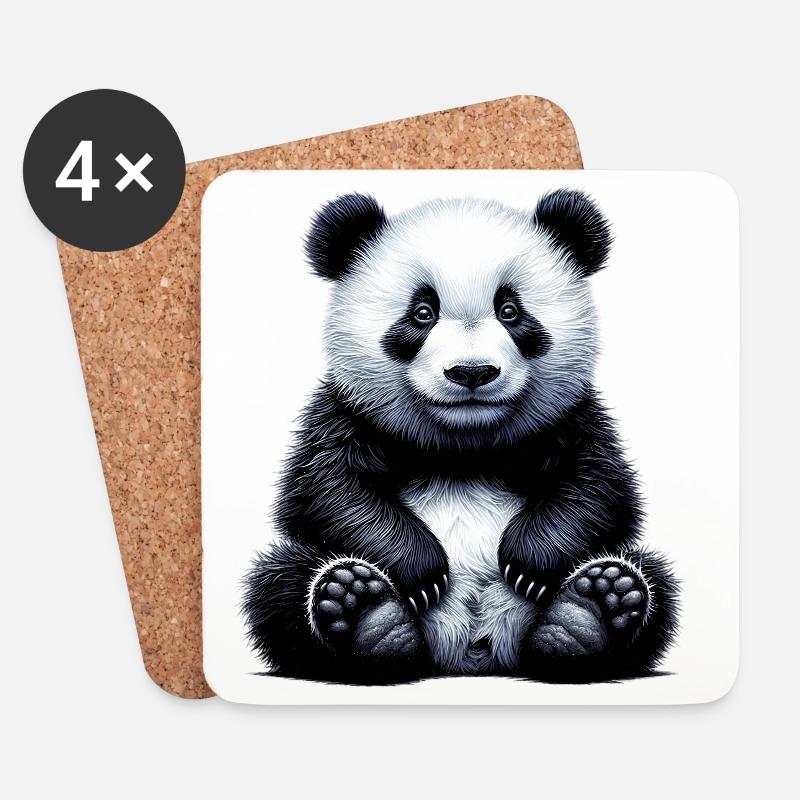 Panda - Untersetzer (4er-Set) - Weiß
