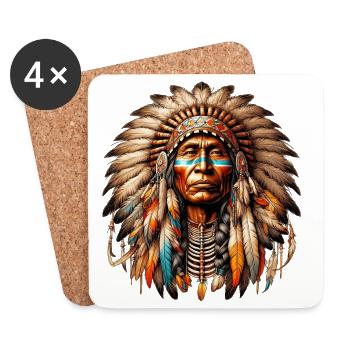 Amérindien Peau rouge d’Amérique - Dessous de verre (lot de 4) - blanc - Devant