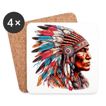 Amérindien Peau rouge d’Amérique - Dessous de verre (lot de 4) - blanc - Devant