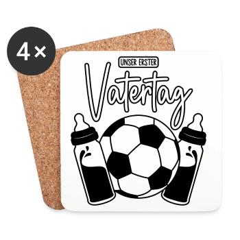 Unser erster Vatertag (Fußball Papa Sohn Baby) - Untersetzer (4er-Set) - Weiß - Vorne