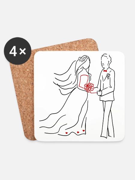 Hochzeit Braut und Bräutigam - Untersetzer (4er-Set) - Weiß