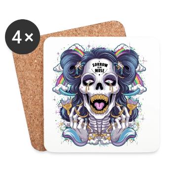 Glittering skeleton skull with rainbow - Coasters (set of 4) - white - Front