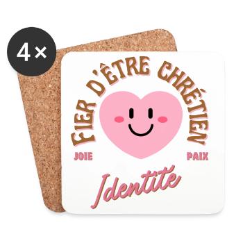 Cœur positif avec message d'amour et paix - Dessous de verre (lot de 4) - blanc - Devant