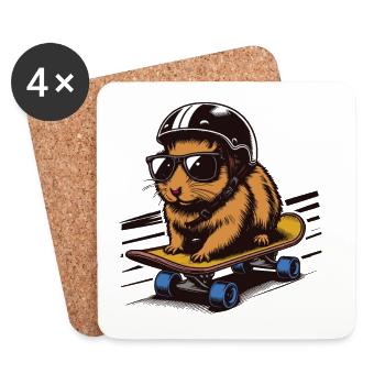 Skateboard Hamster mit Helm - Untersetzer (4er-Set) - Weiß - Vorne
