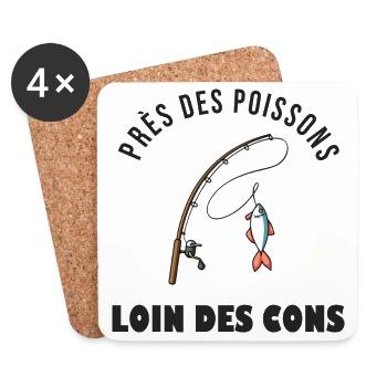 humour Pêche près des poissons loin des cons - Dessous de verre (lot de 4) - blanc - Devant