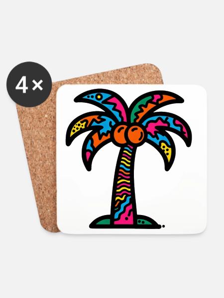 Palme - Untersetzer (4er-Set) - Weiß