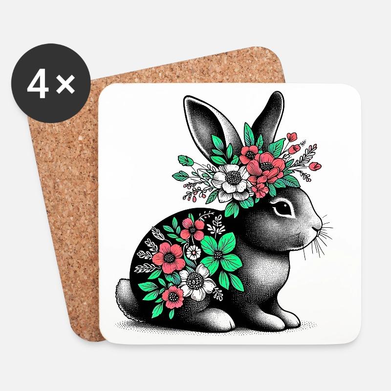Hase mit Blumen - Untersetzer (4er-Set) - Weiß