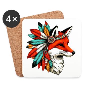 Renard amérindien Peau rouge américaine - Dessous de verre (lot de 4) - blanc - Devant
