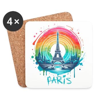Pariser Eiffelturm mit Regenbogen-LGBT-Skyline - Untersetzer (4er-Set) - Weiß - Vorne