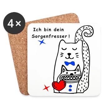 Worry Eater Cat - Coasters (set of 4) - white - Front