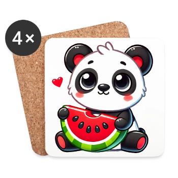 L’adorable panda déguste un morceau de pastèque - Dessous de verre (lot de 4) - blanc - Devant
