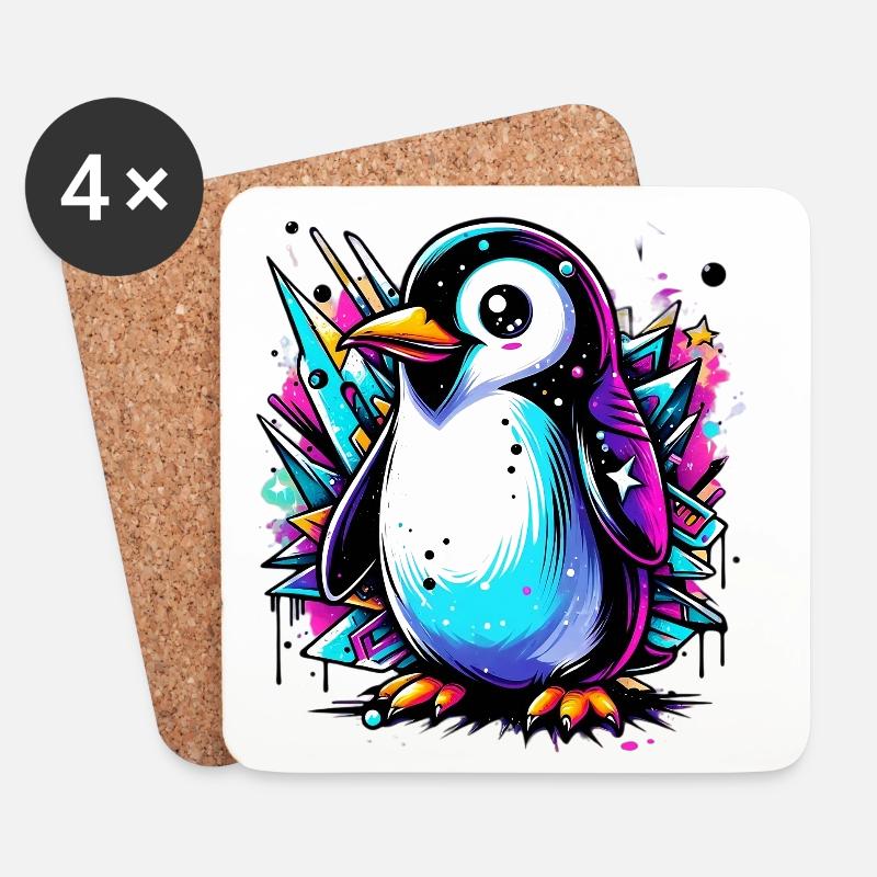 Pinguin - Untersetzer (4er-Set) - Weiß