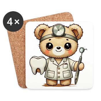 Kuscheltier Teddy Zahnarzt mit Zahn & Mundspiegel - Untersetzer (4er-Set) - Weiß - Vorne