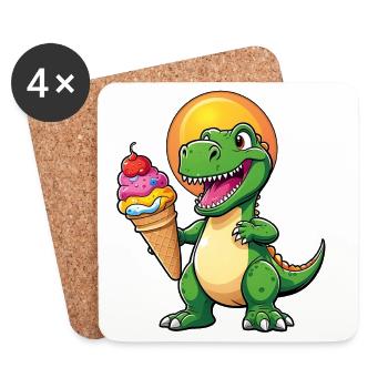 Lustiger Dino mit großer bunter Eistüte - Untersetzer (4er-Set) - Weiß - Vorne