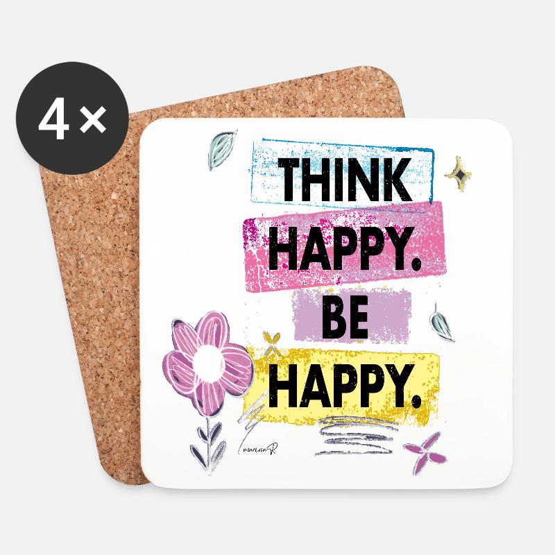Think Happy, Be Happy - Untersetzer (4er-Set) - Weiß