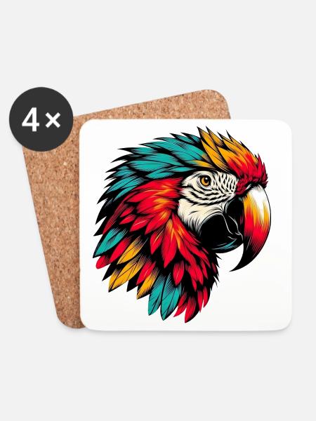 Papagei - Untersetzer (4er-Set) - Weiß
