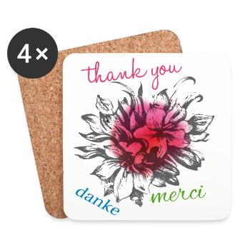 Danke Thank You Merci - Coasters (set of 4) - white - Front