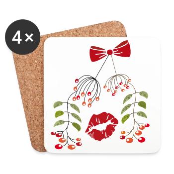 Baiser Sous Le Gui, Noël - Dessous de verre (lot de 4) - blanc - Devant