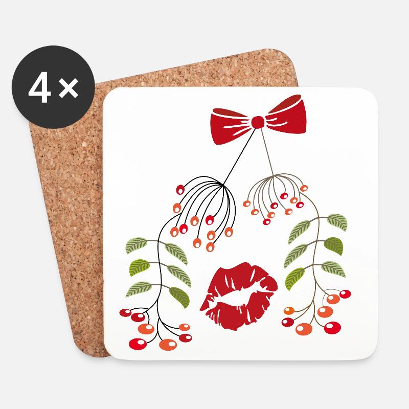 Kuss unter dem Mistelzweig, Weihnachten - Untersetzer (4er-Set) - Weiß