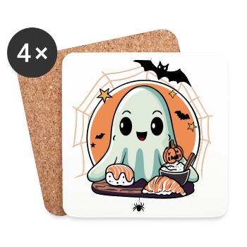 Kawaii Geist mit Sushi - Halloween Food Fun - Untersetzer (4er-Set) - Weiß - Vorne