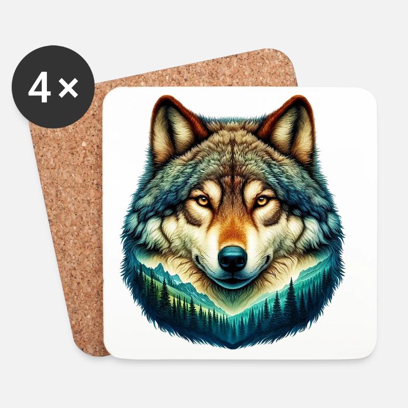 Wolf - Untersetzer (4er-Set) - Weiß