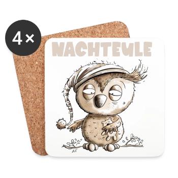 Drollige Nachteule Eule - Untersetzer (4er-Set) - Weiß - Vorne