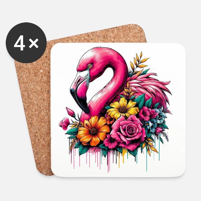 Flamingo - Untersetzer (4er-Set) - Weiß
