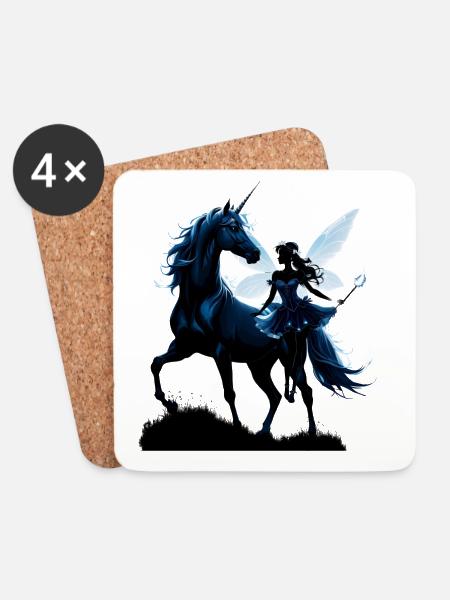 Die Fee und das Einhorn: Ein nächtliches Abenteuer. - Untersetzer (4er-Set) - Weiß