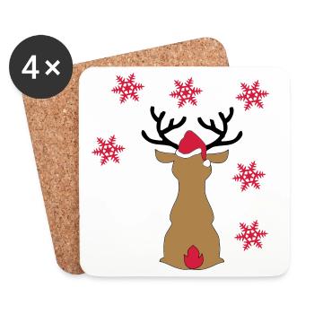 Sticker Rentier im Schnee zu Weihnachten - Untersetzer (4er-Set) - Weiß - Vorne