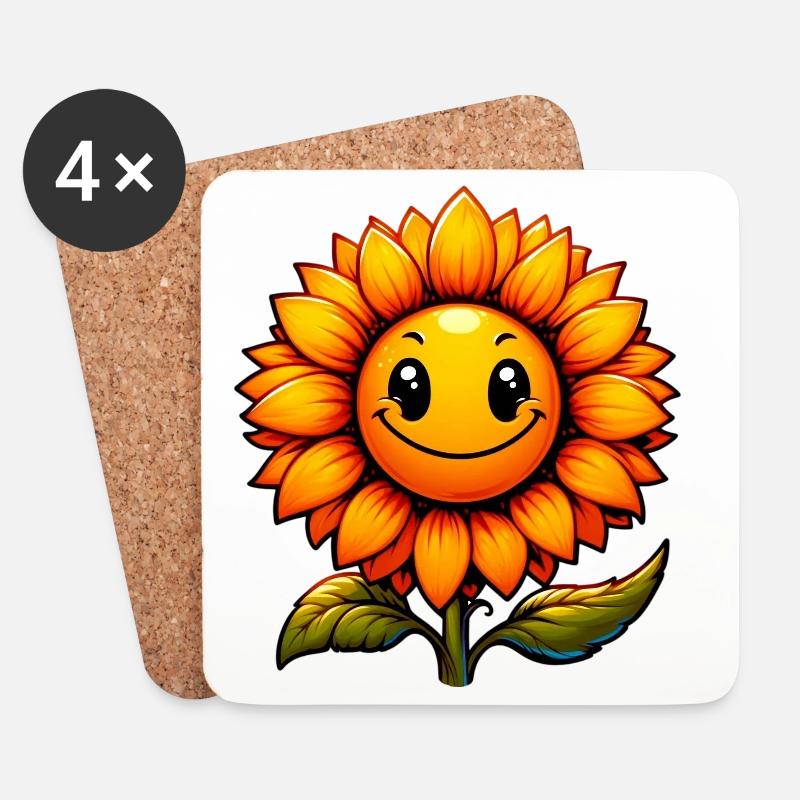 Sonnenblume - Untersetzer (4er-Set) - Weiß