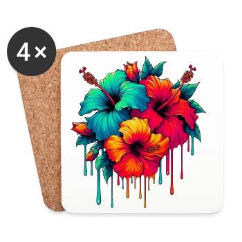 Fleurs d’hibiscus - Dessous de verre (lot de 4) - blanc - Devant