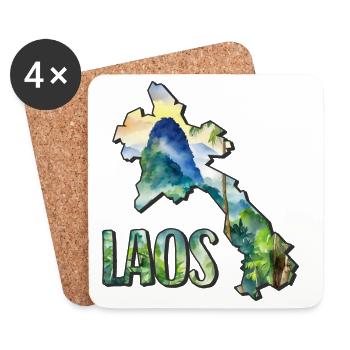 Aquarell Landkarte Laos - Untersetzer (4er-Set) - Weiß - Vorne